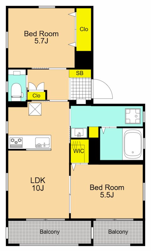 CREST COURT 201号室 間取り