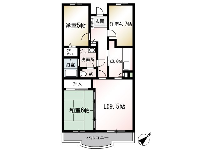 ディアコート大庭 305号室 間取り