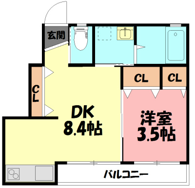 Calm楓 （カームカエデ） 104号室 間取り
