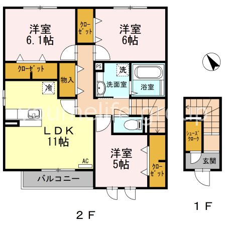 ハイネスCDFE　E 201号室 間取り