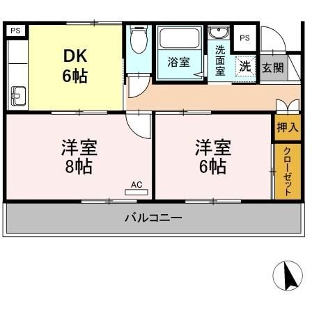 シティーフラット服部  2B号室 間取り