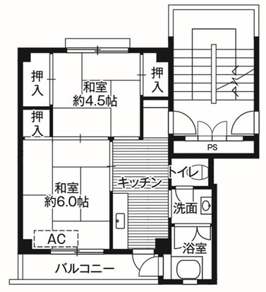 ビレッジハウス戸川１号棟  208号室 間取り