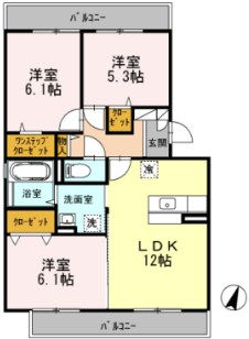 スカイハイム 202号室 間取り