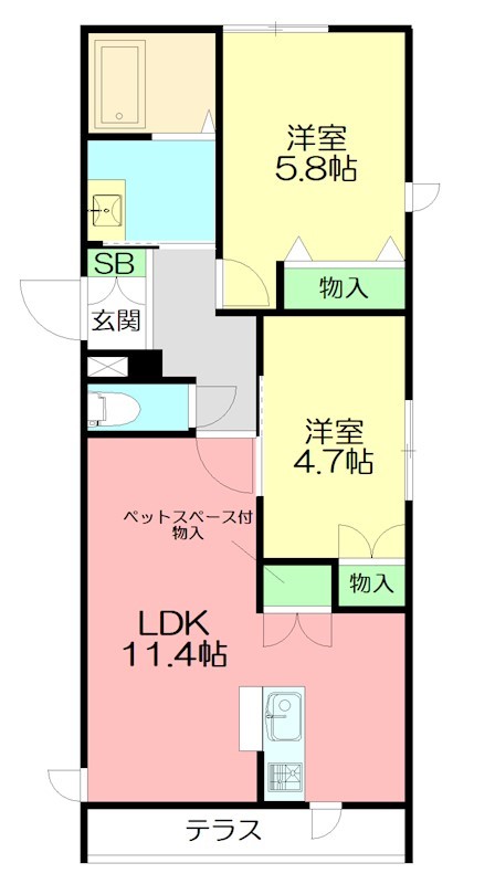 サニースマイル 104号室 間取り