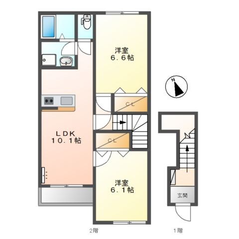 フォンテーヌ 201号室 間取り