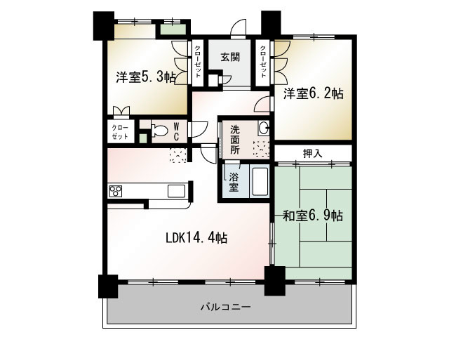 アズフローラいずみ野 602号室 間取り