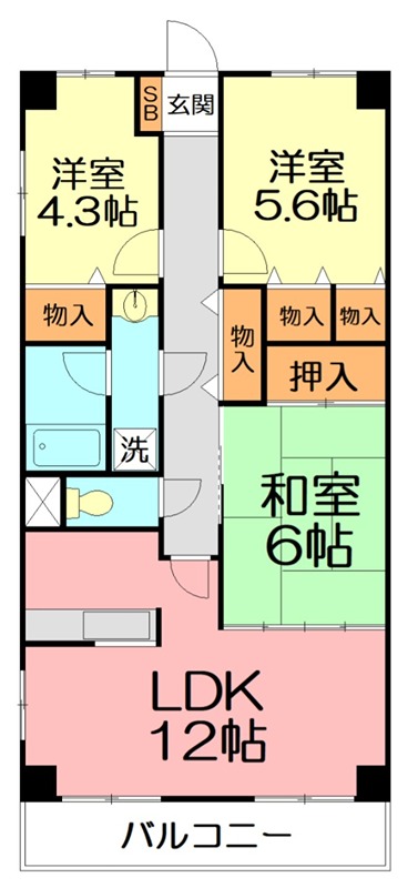 ロイヤルコート寒川 301号室 間取り