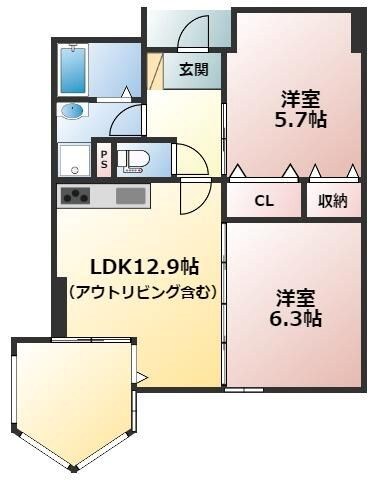 アネーロ上粕屋 202号室 間取り