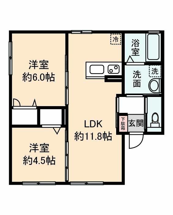 エクセルハイム 102号室 間取り