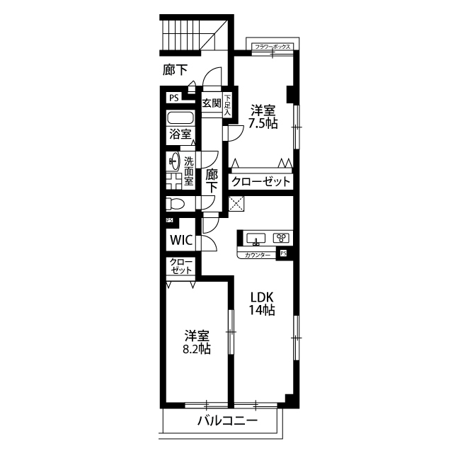 アンプルールフェールプラージュ 201号室 間取り