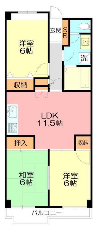 サンプラザ湘南 604号室 間取り