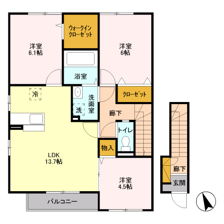 リヴェール　Ａ棟 201号室 間取り