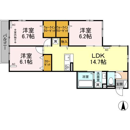 COCO東海岸 202号室 間取り