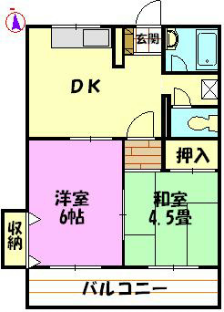 一剣花水コーポ 2B号室 間取り