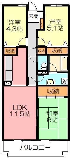 グランベル本厚木 307号室 間取り