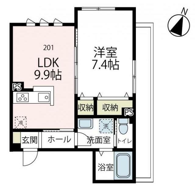 クラージュ片瀬 201号室 間取り