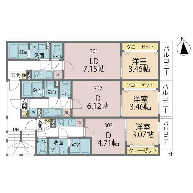 カインドネス本厚木Ｓｏｕｔｈ 302号室 間取り