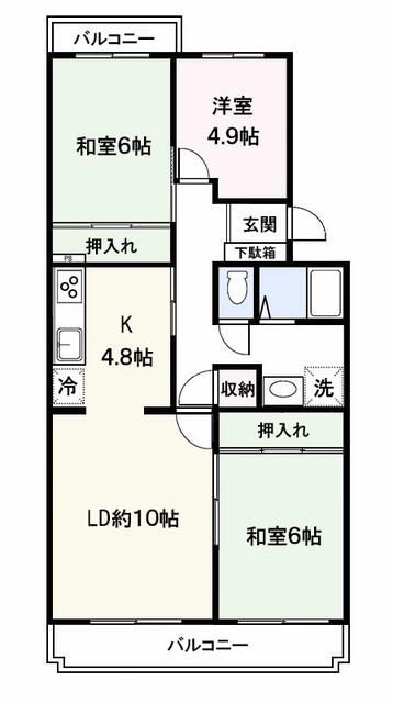 コープ野村厚木愛甲2号棟 406号室 間取り