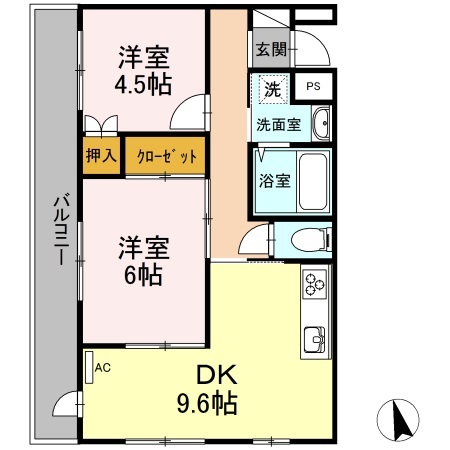 シティーフラット服部 3C号室 間取り