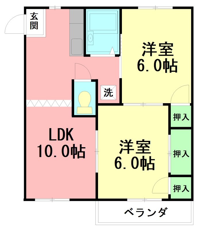 汲沢グリーンハイツ 202号室 間取り