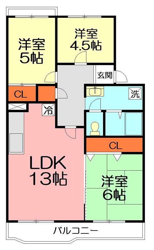 さがみ野さくらマンション14号棟 504号室 間取り