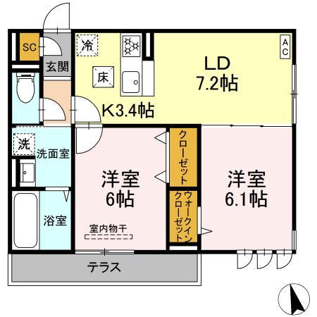 シュクラン 102号室 間取り