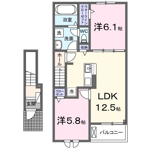 Ｃａｌｍ　Ｃｏｕｒｔ 203号室 間取り
