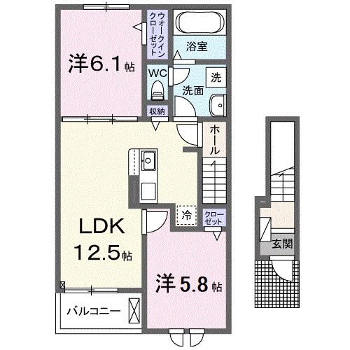 Ｃａｌｍ　Ｃｏｕｒｔ 202号室 間取り