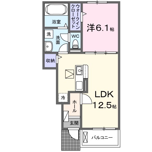 Ｃａｌｍ　Ｃｏｕｒｔ 104号室 間取り