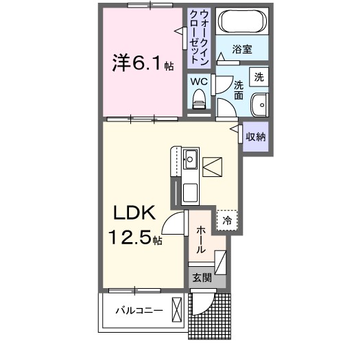 Ｃａｌｍ　Ｃｏｕｒｔ 102号室 間取り