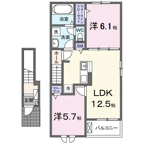 Ｃａｌｍ　Ｃｏｕｒｔ 205号室 間取り