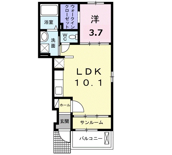 アンプリムヴェール 102号室 間取り