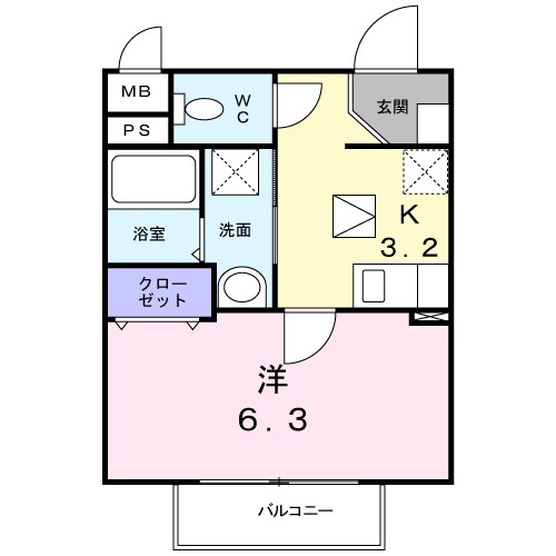 ソレイユ厚木 102号室 間取り