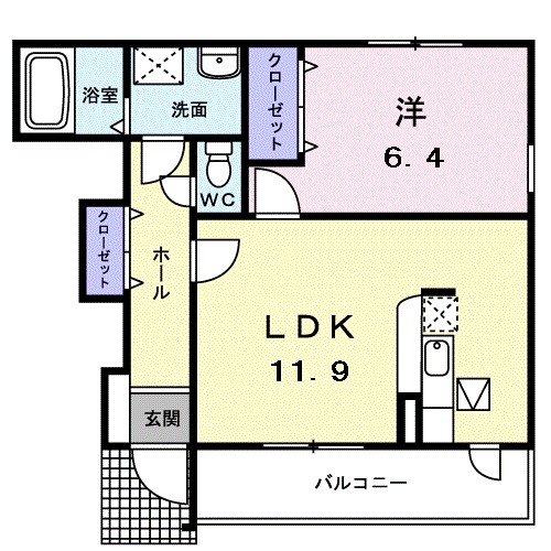 Ｔｉｍｅｓ　Ｃ．Ｓ 102号室 間取り