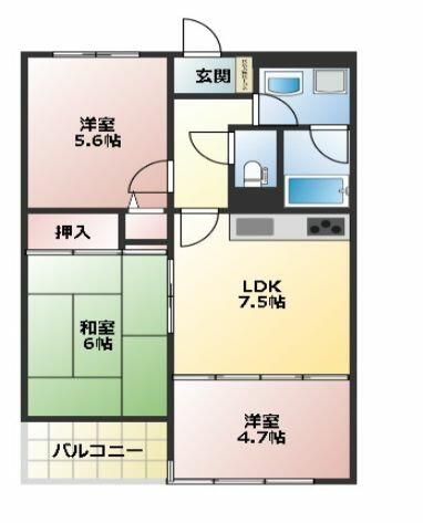 グランドール影取 205号室 間取り