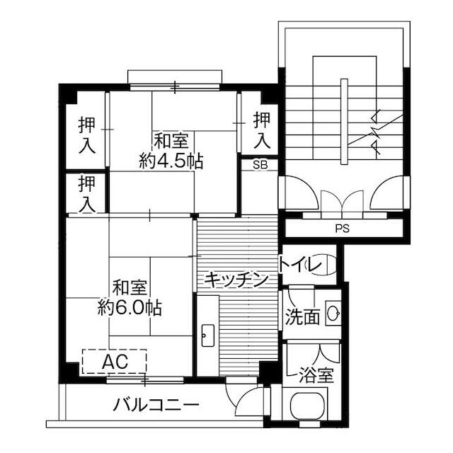 ビレッジハウス戸川２号棟 0402号室 間取り
