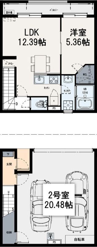 IXO IL GARAGE 78 2号室 間取り