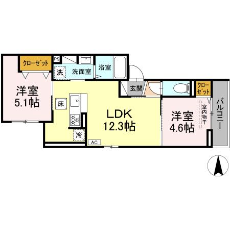 仮称）D-ROOM東海岸北2丁目Ⅱ 101号室 間取り