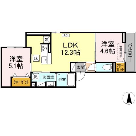 仮称）D-ROOM東海岸北2丁目Ⅱ 302号室 間取り