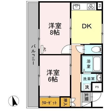 シティーフラット服部 2D号室 間取り