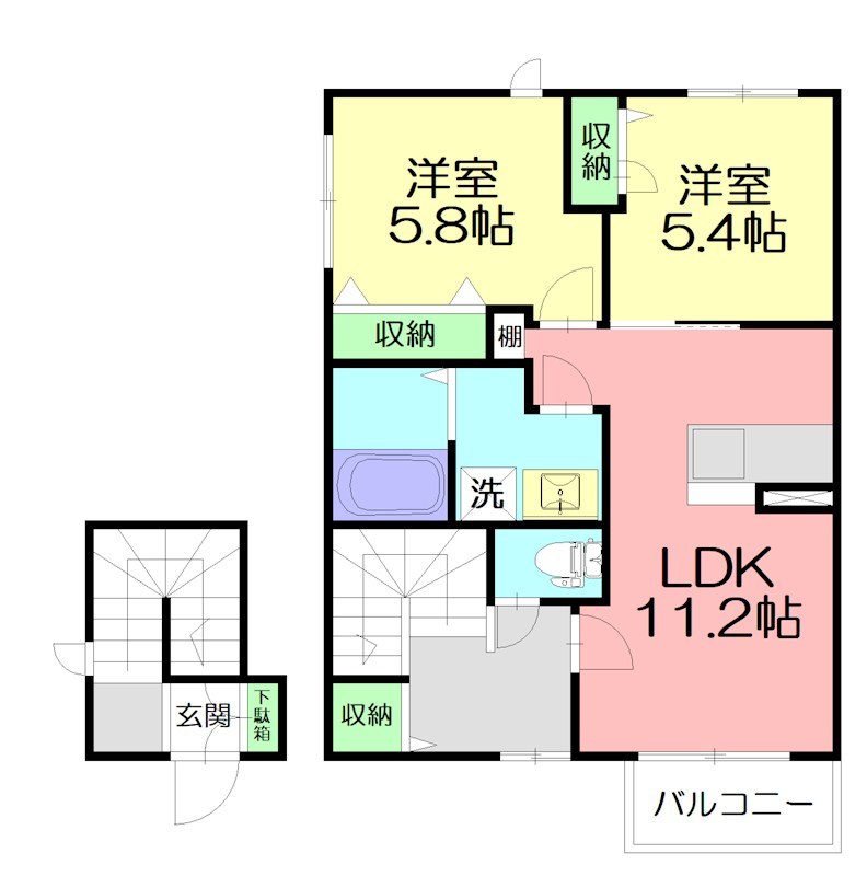 フローラ元町Ａ棟 201号室 間取り