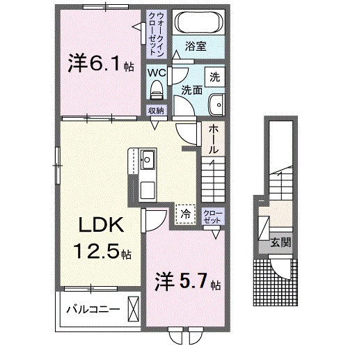 Ｃａｌｍ　Ｃｏｕｒｔ 201号室 間取り
