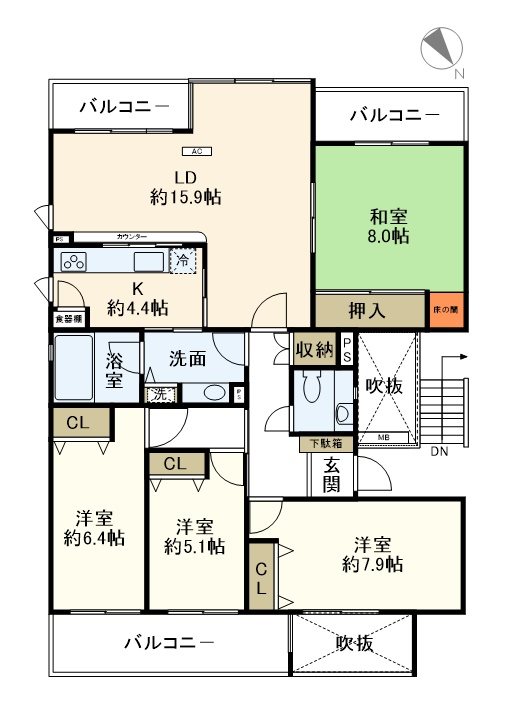 ハイツ東戸塚ⅡＢ号棟 0501号室 間取り