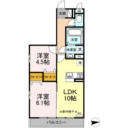 アンソレイエ 305号室 間取り