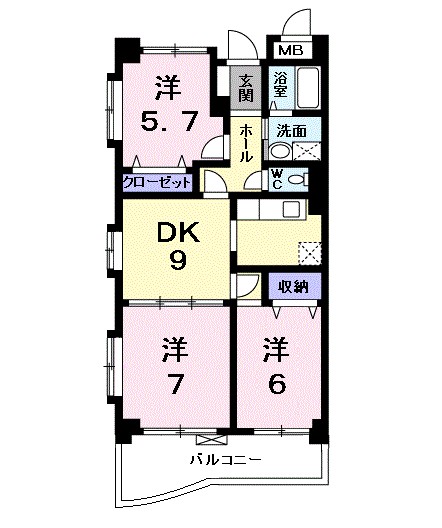 グランコート富水 303号室 間取り