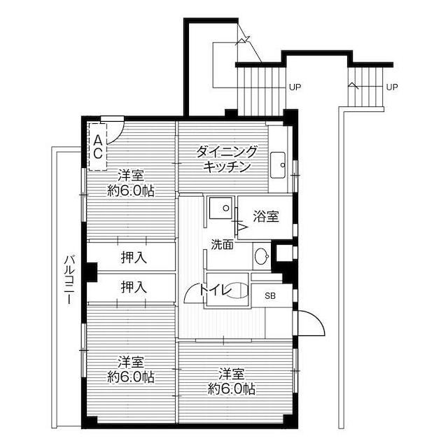 ビレッジハウス亀井野3号棟 102号室 間取り