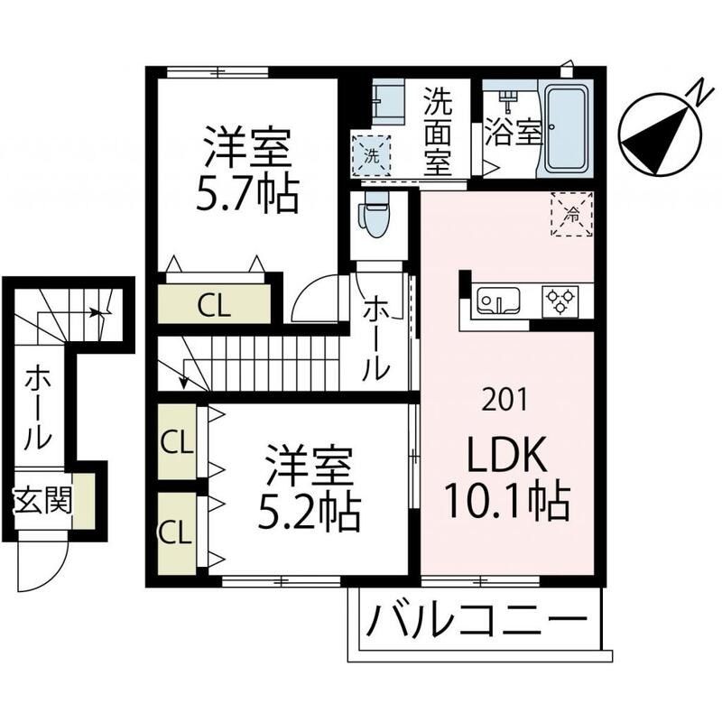 グリーンヒルD 201号室 間取り