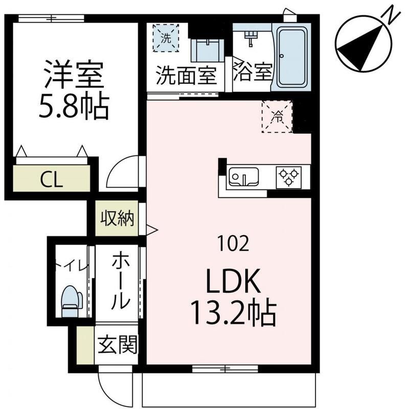 グリーンヒルD 102号室 間取り