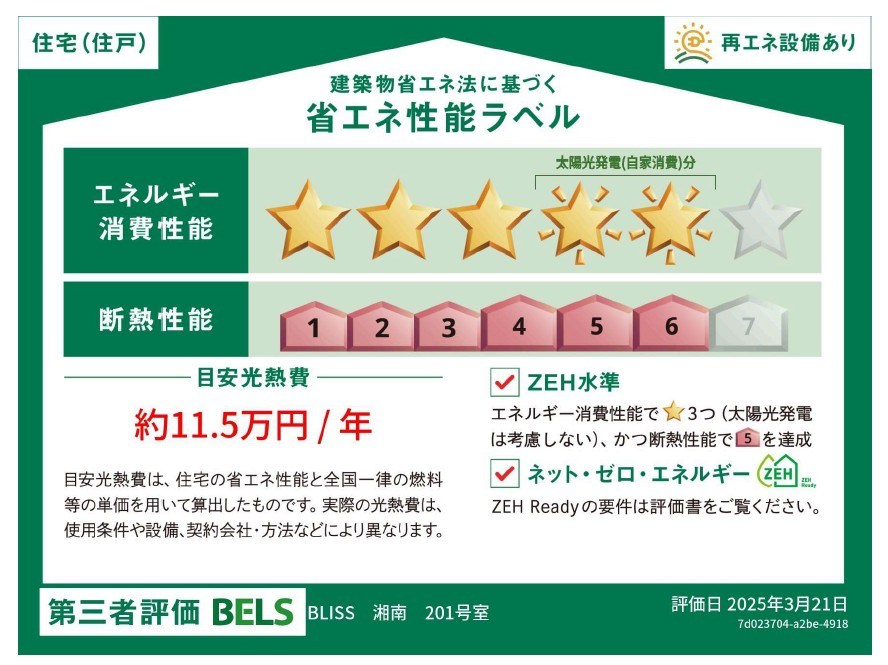 ＢＬＩＳＳ湘南 省エネ性能ラベル