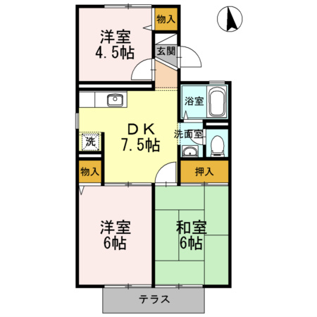 サンヒルズ西山 Ｂ102号室 間取り